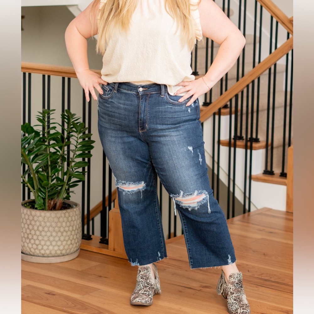 JUDY BLUE High Rise Wide Leg Crop Jeans Stretch Size 16W